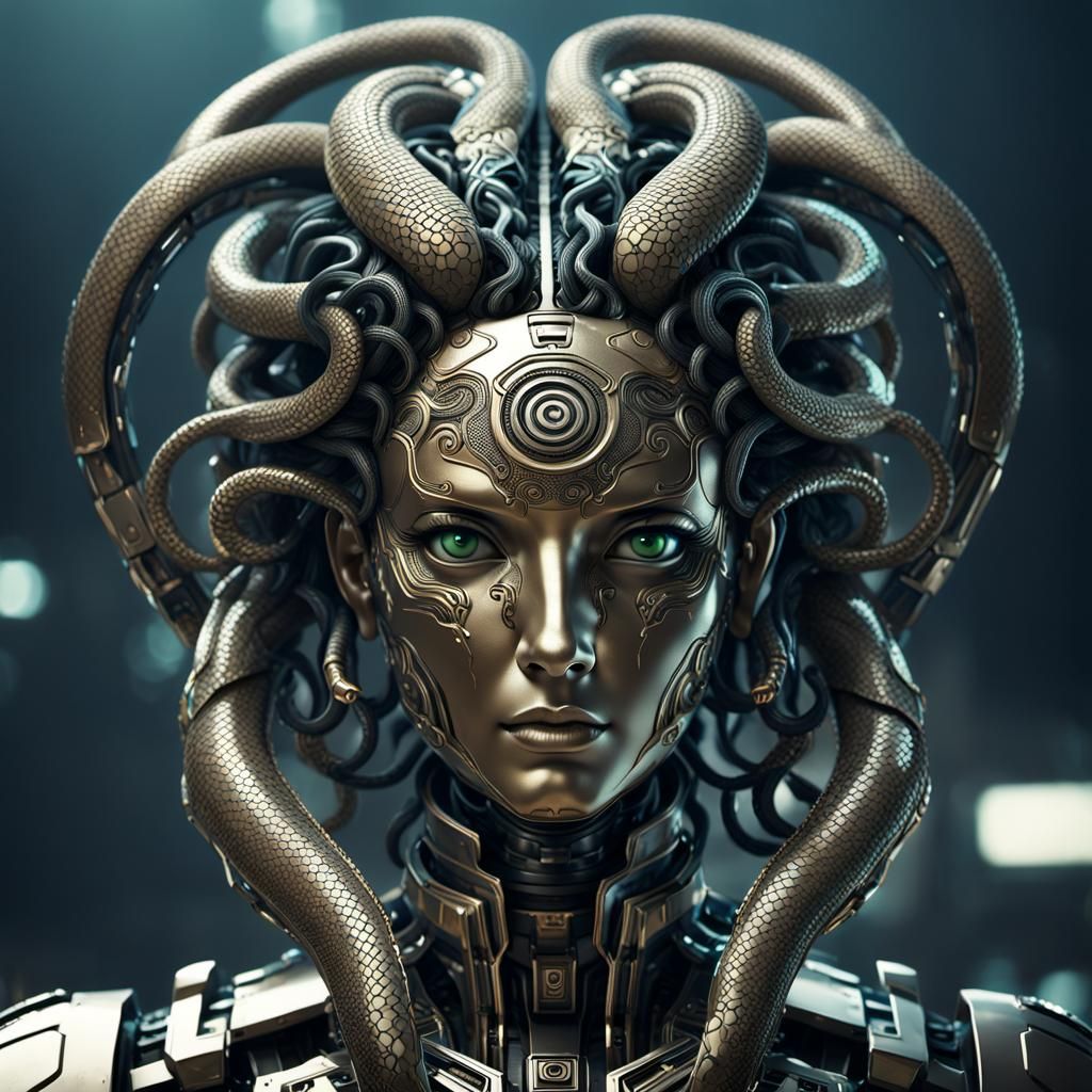 Cyberpunk Medusa with Snake Hair and Mech Details