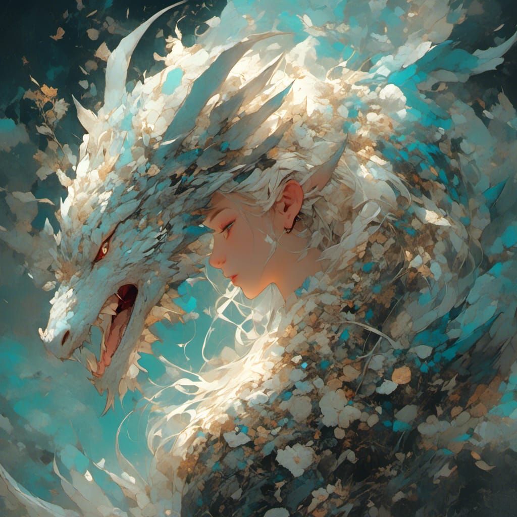 Luminescent Ethereal Dragon Portrait in Anime Style