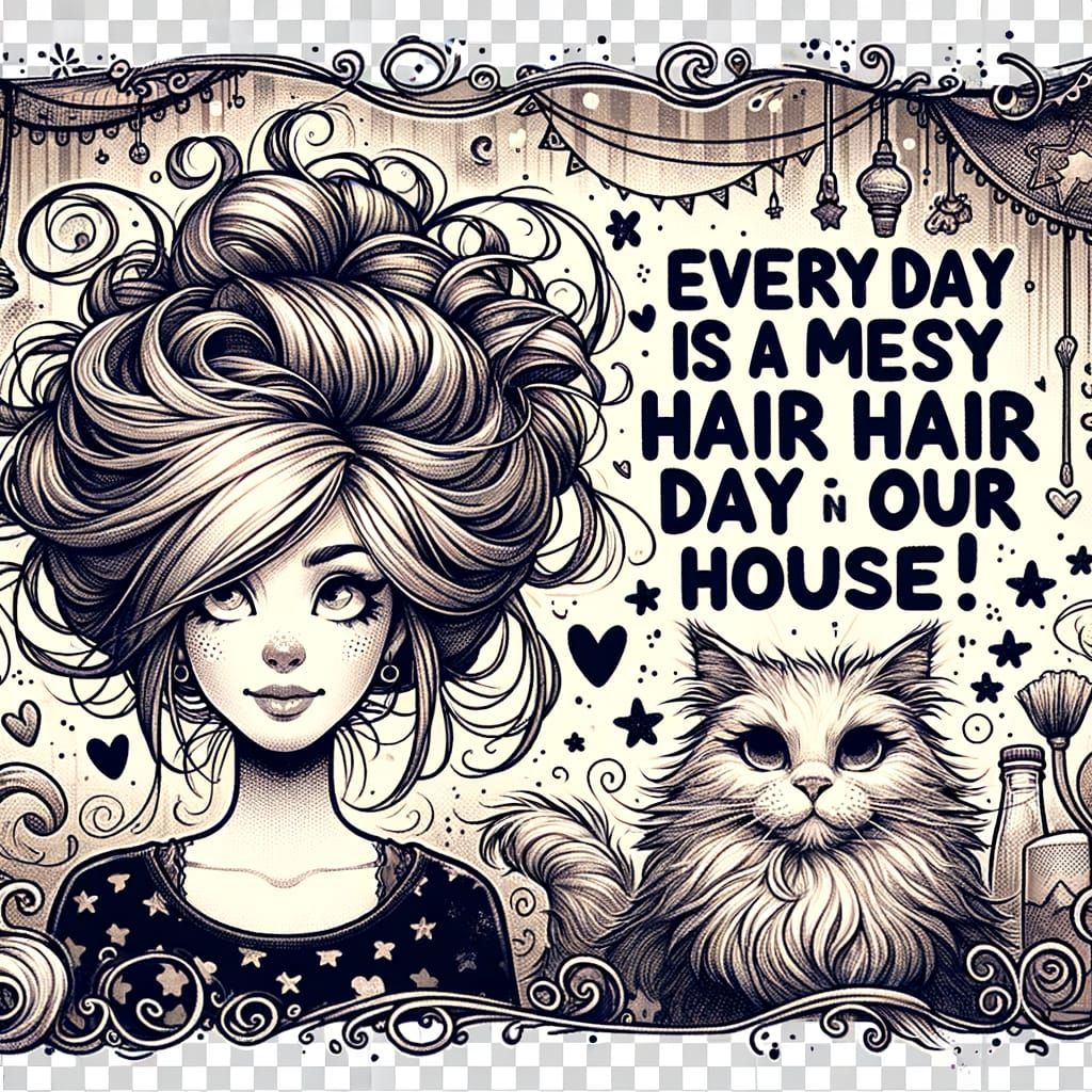 Fantastical Whimsy: Doodle-Style Woman and Cat in Dreamy Lan...