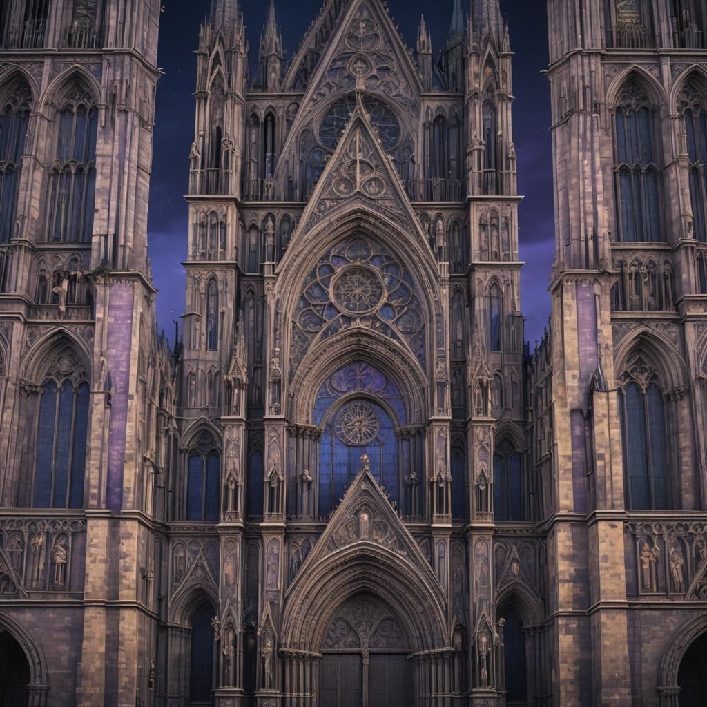 Gothic Cathedral Facade in Pixel Art Style