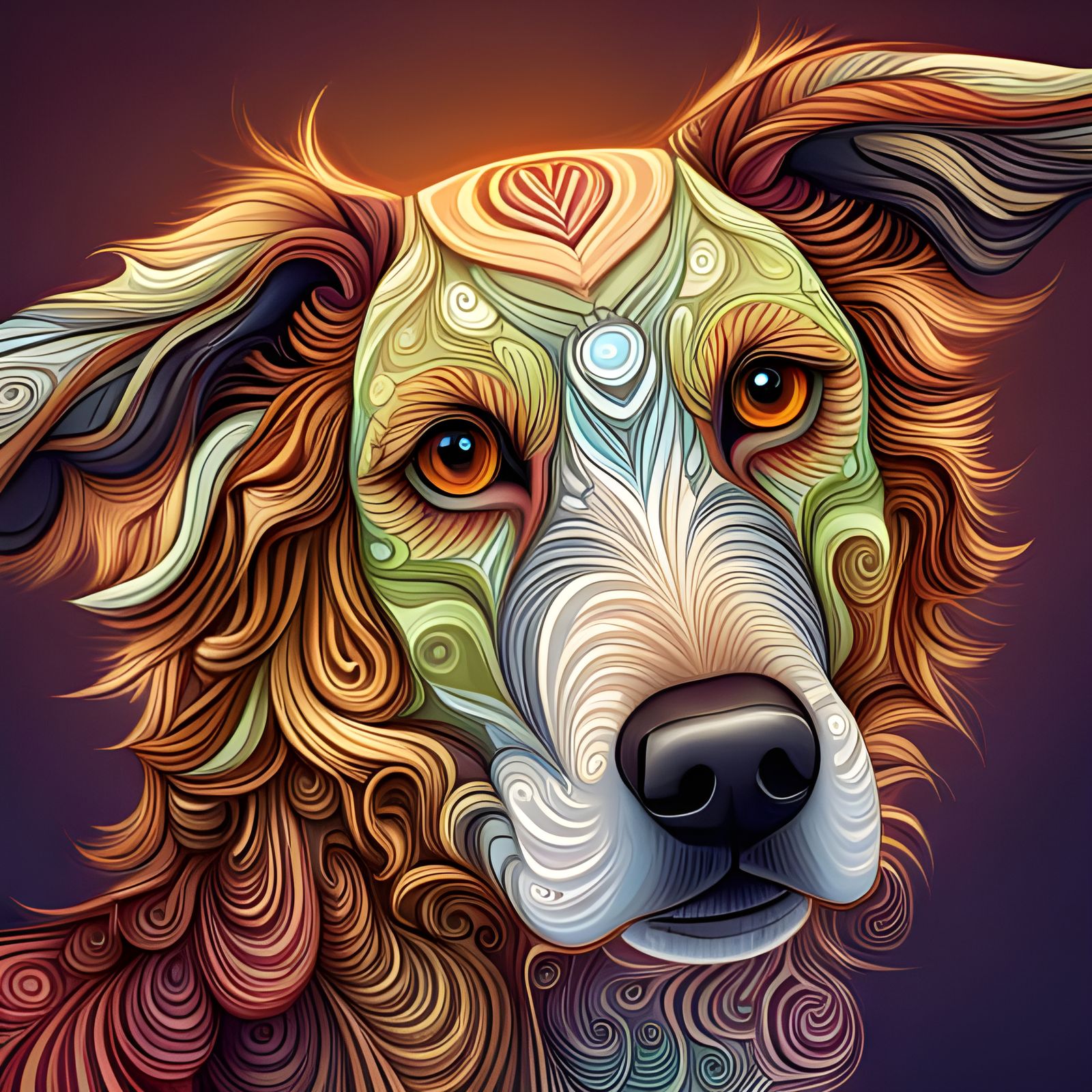 Friendly Dog Portrait with Abstract Fractal Elements