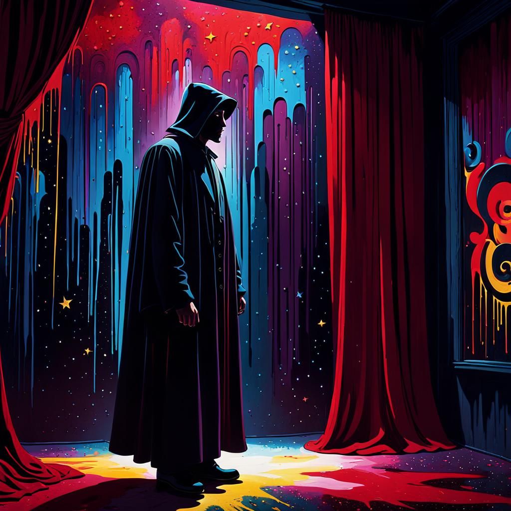 German Expressionist Film Still with Celestial Curtain