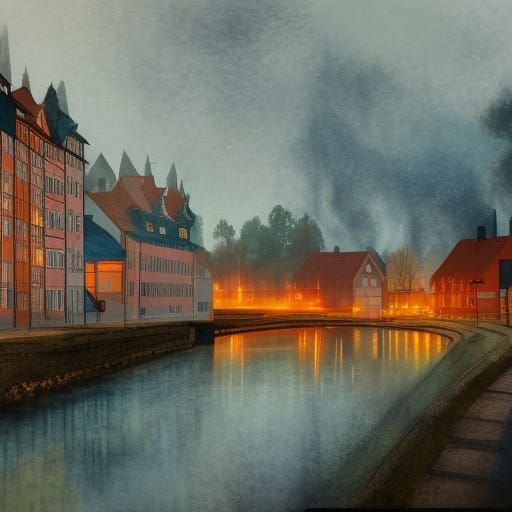 Scandinavian misty town