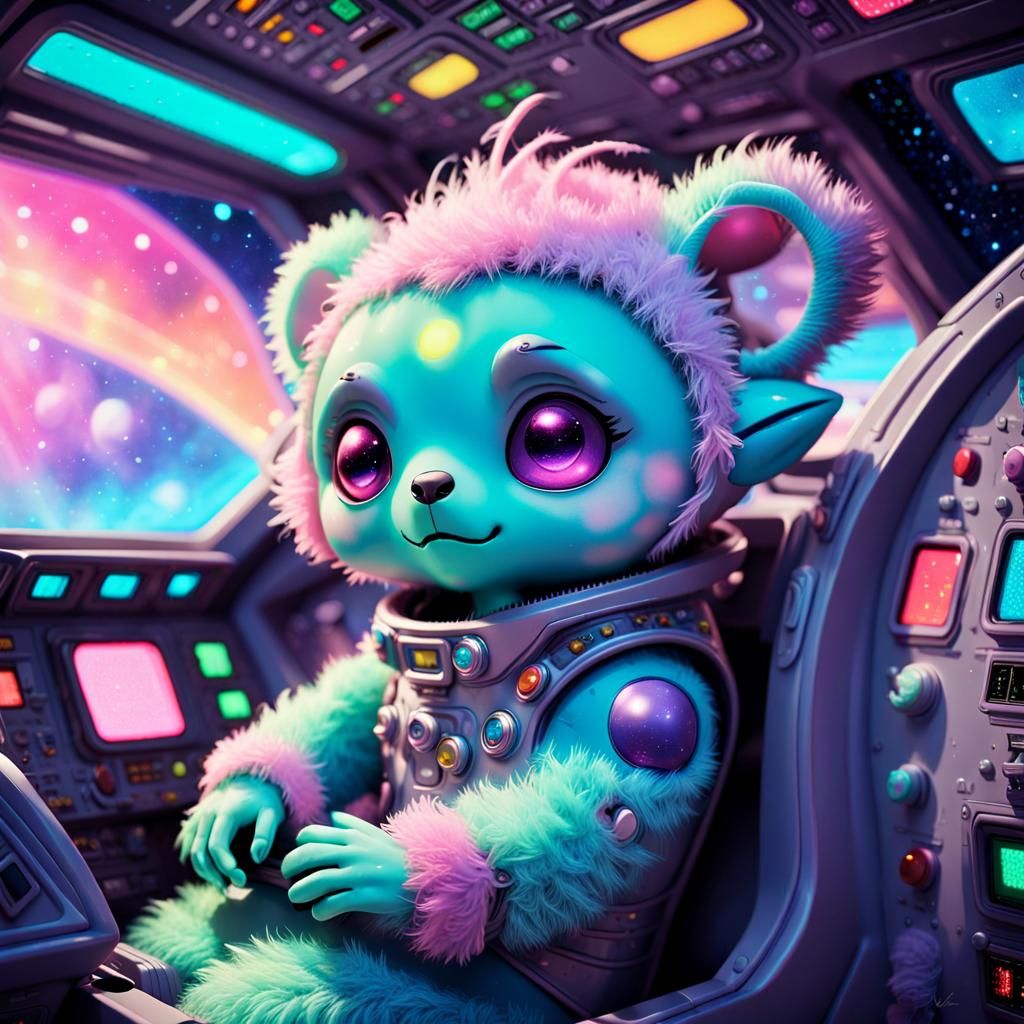 Kawaii Sci-Fi: Cute Teddy Alien in Spaceship