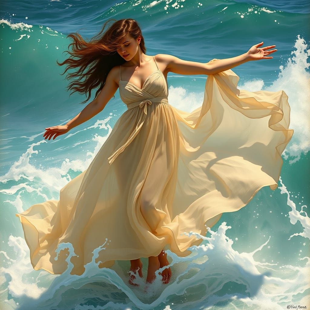 Romantic Oceanic Goddess in Ethereal Gown