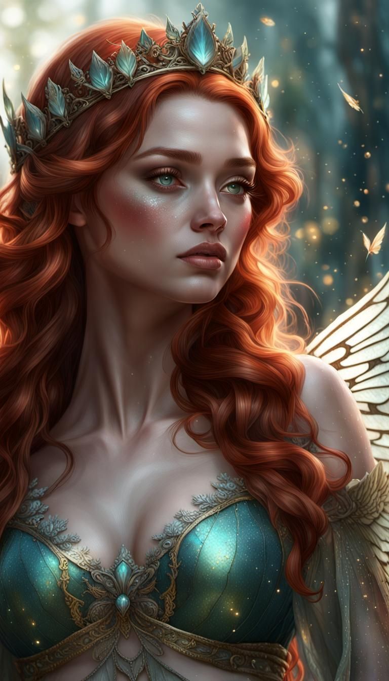 Fae with Crown and Wings in Ethereal Style