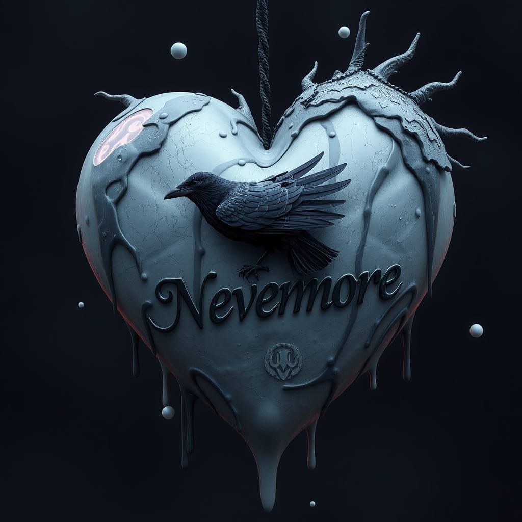Ethereal Raven perched on a Dark Heart, 'Nevermore' in Bold ...