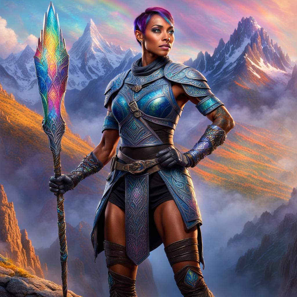 Powerful Mountain Elf Warrior in Opal Armor