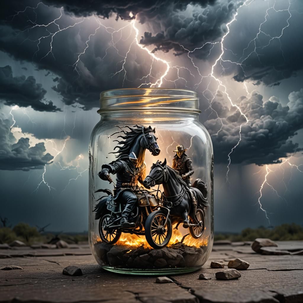 Ghost Riders in Glass Jar with Lightning