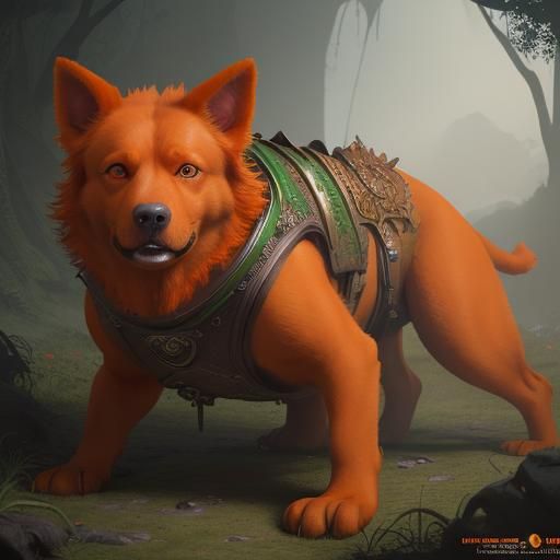 Orange Dog Portrait in Detailed Fantasy Style