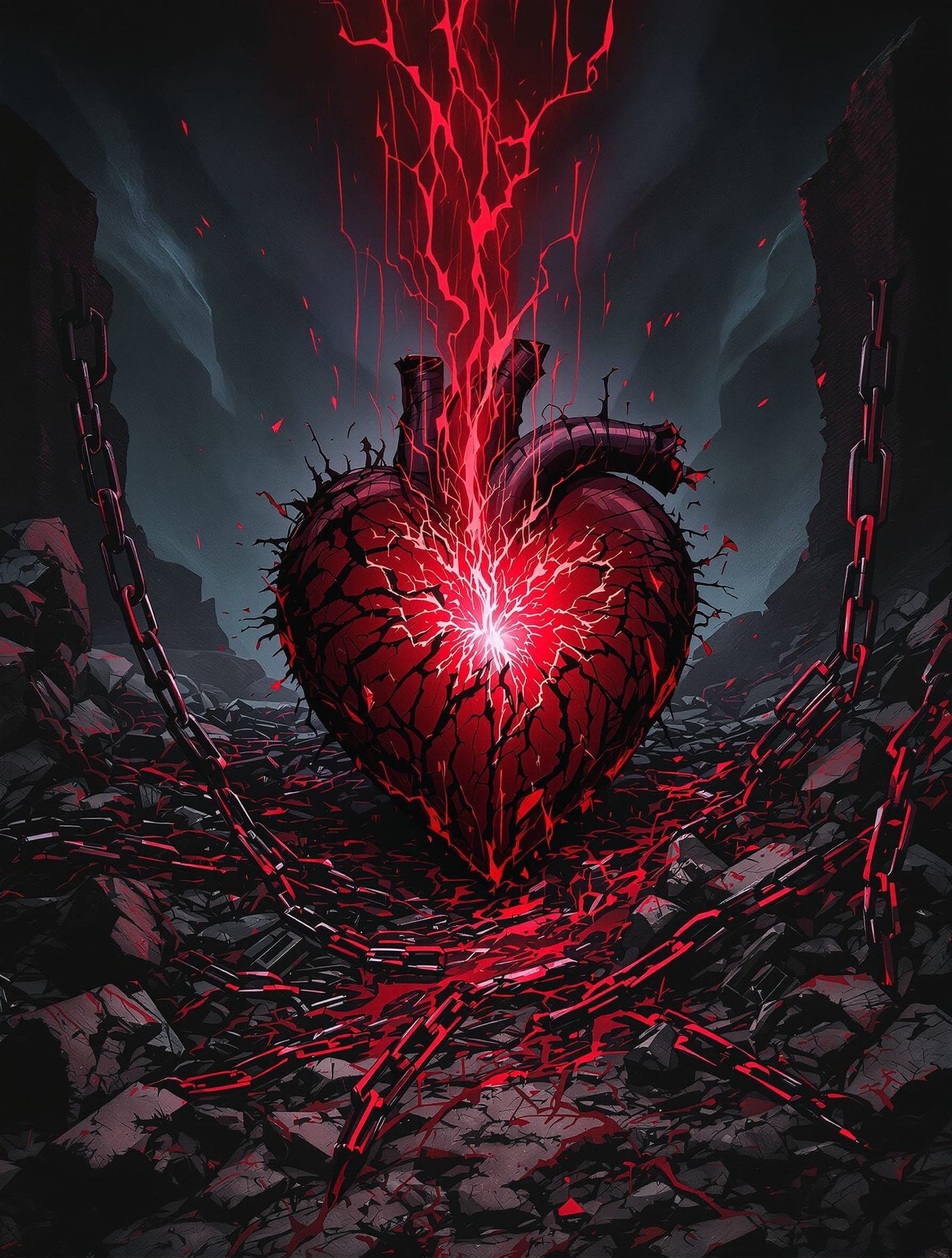 Shattered Crimson Heart in Gothic Fantasy Art