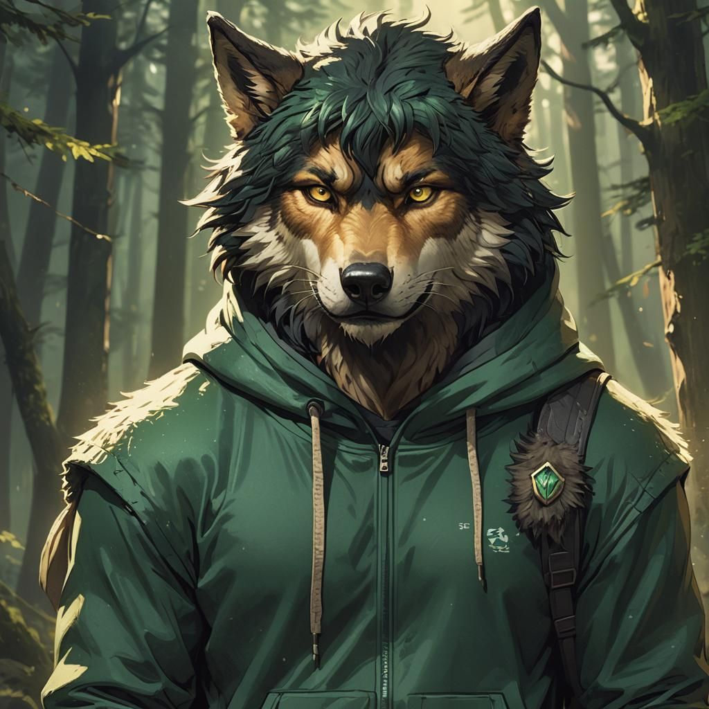 Anthropomorphic Wolf Man Portrait in Furry Art Style