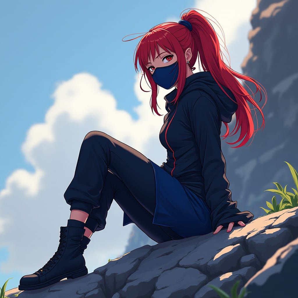 Ninja Girl in Flat Anime Style