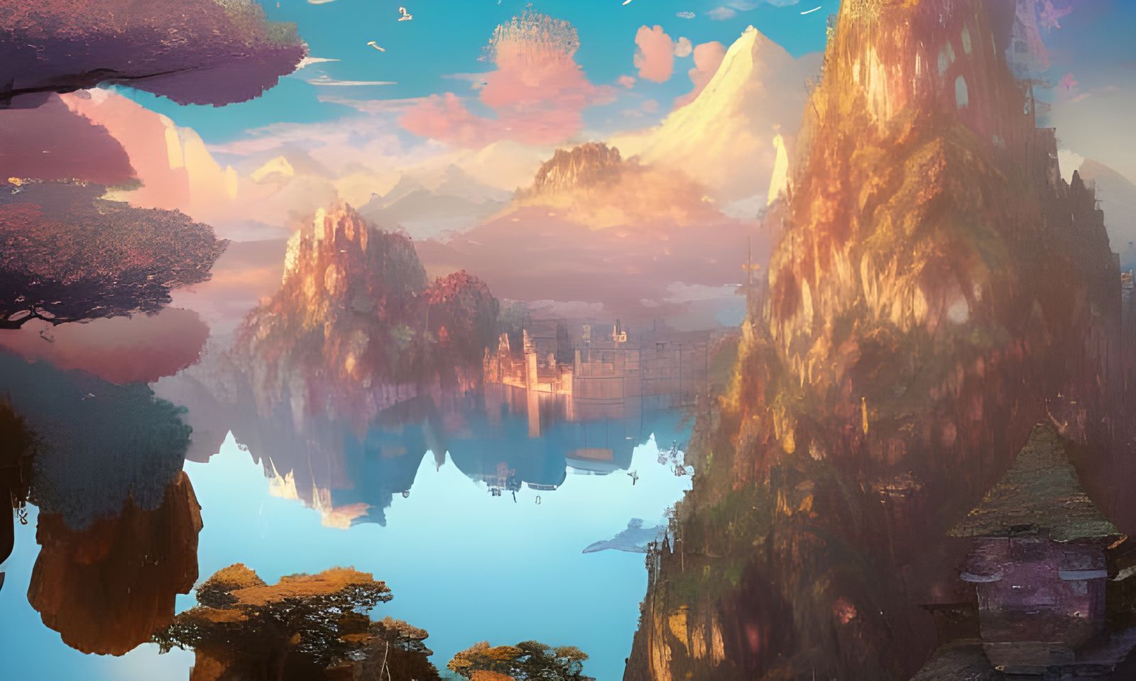 Castle on Mountain Lake: Digital Illustration