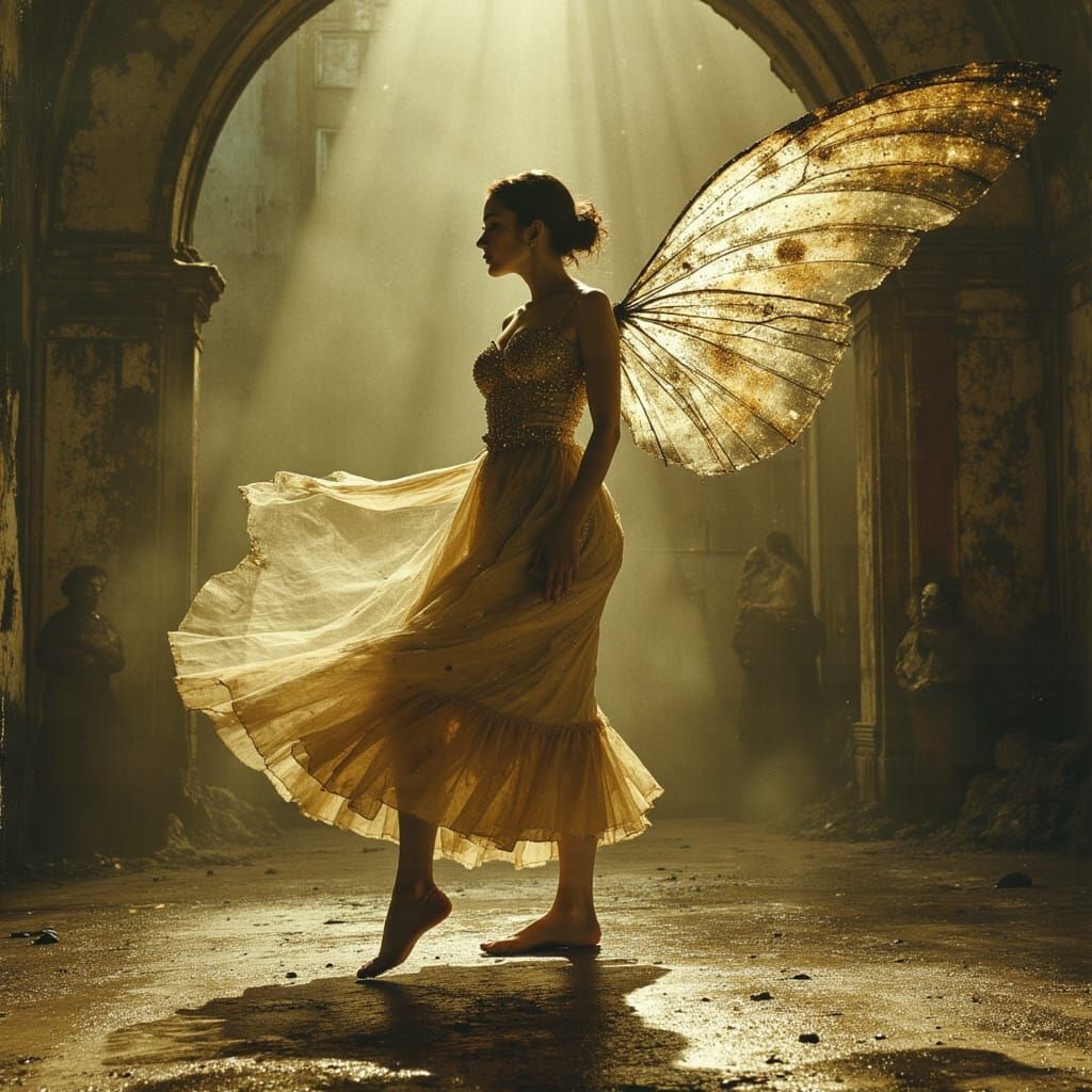 Ethereal Burlesque Dancer on Dilapidated Stage