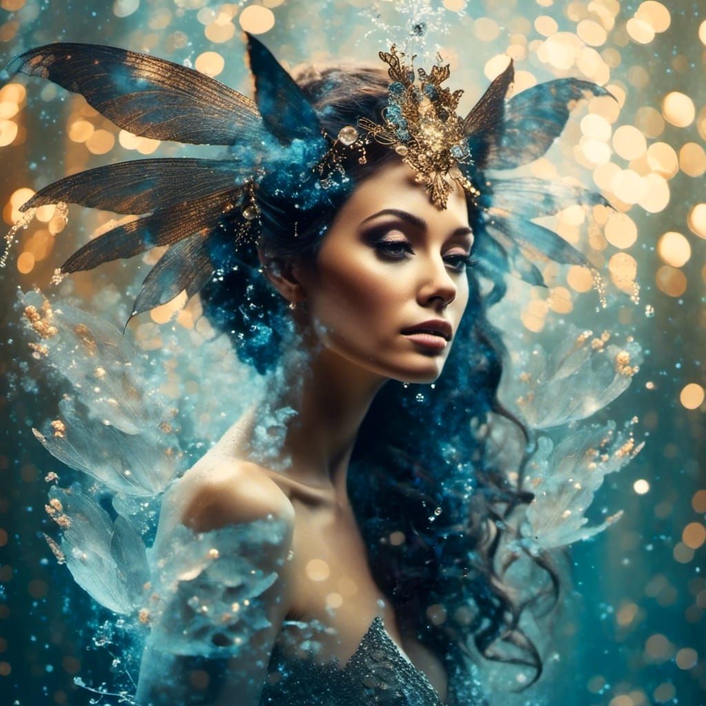 Ethereal Fairy Portrait with Ink Silhouette Effect