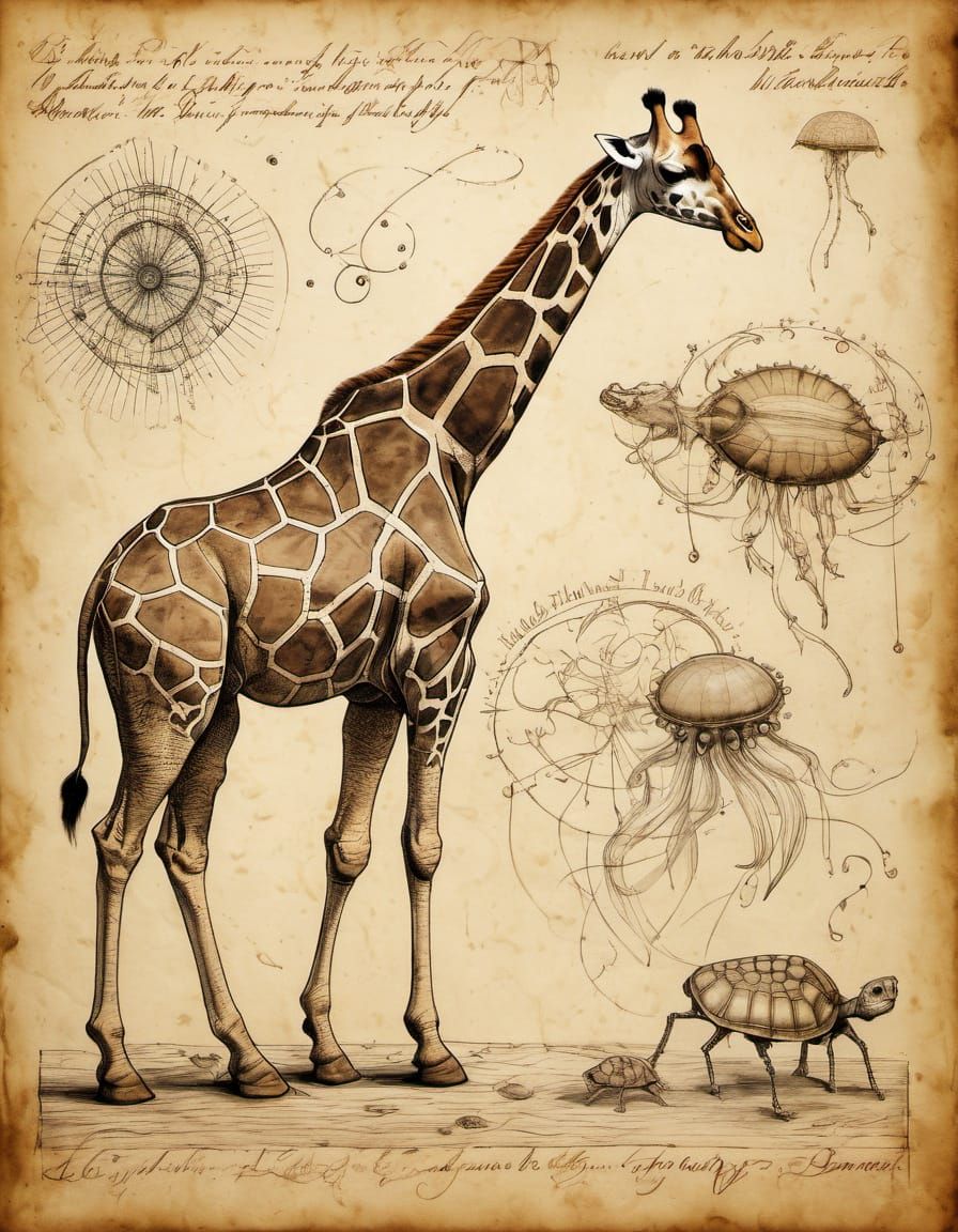 Giraffe and semi-mechanical tortoise