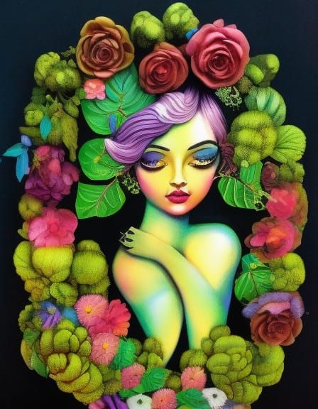 Youthful Dryad Tree Girl with Blossom Hair