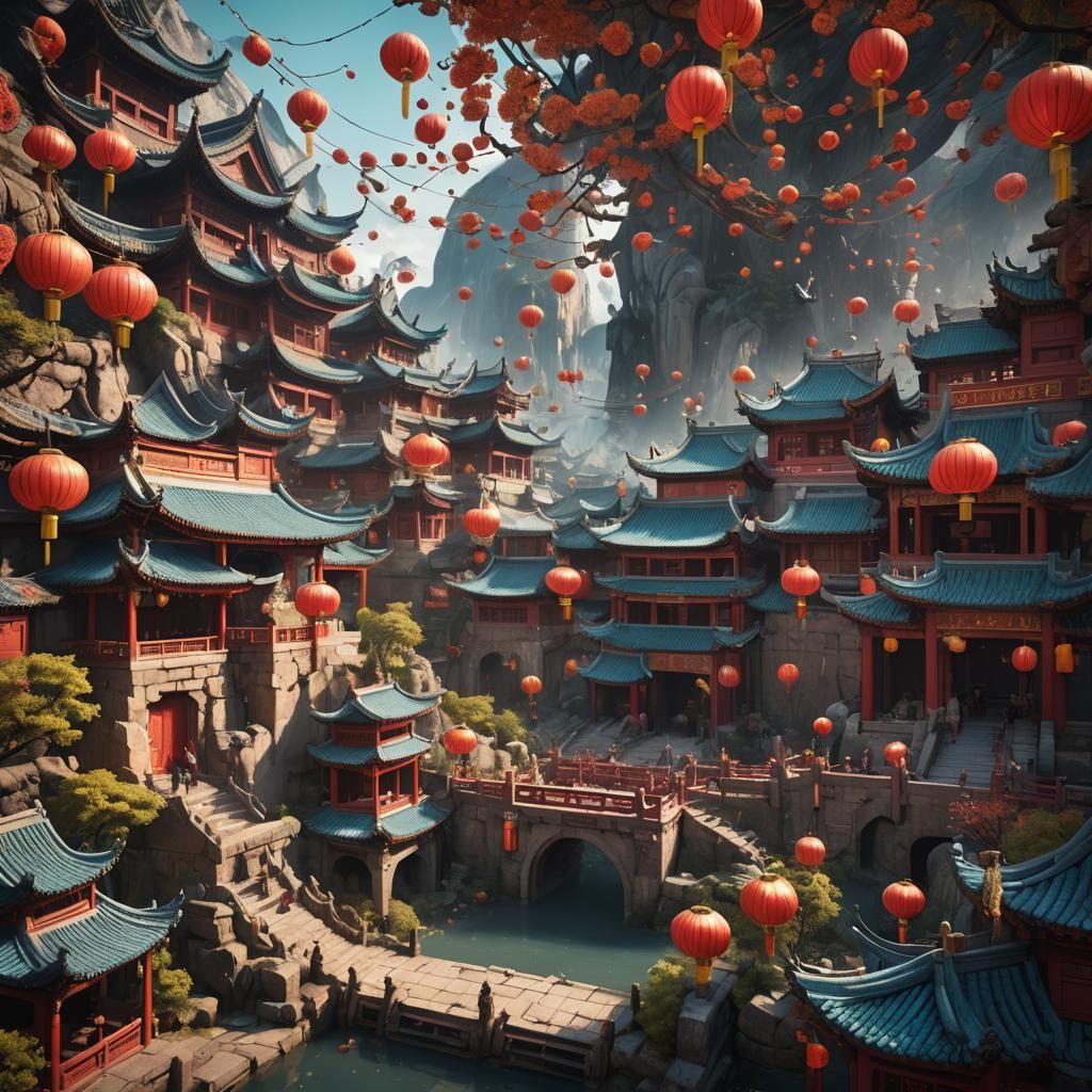 Fantastical Chinese Festival in Detailed Matte Painting