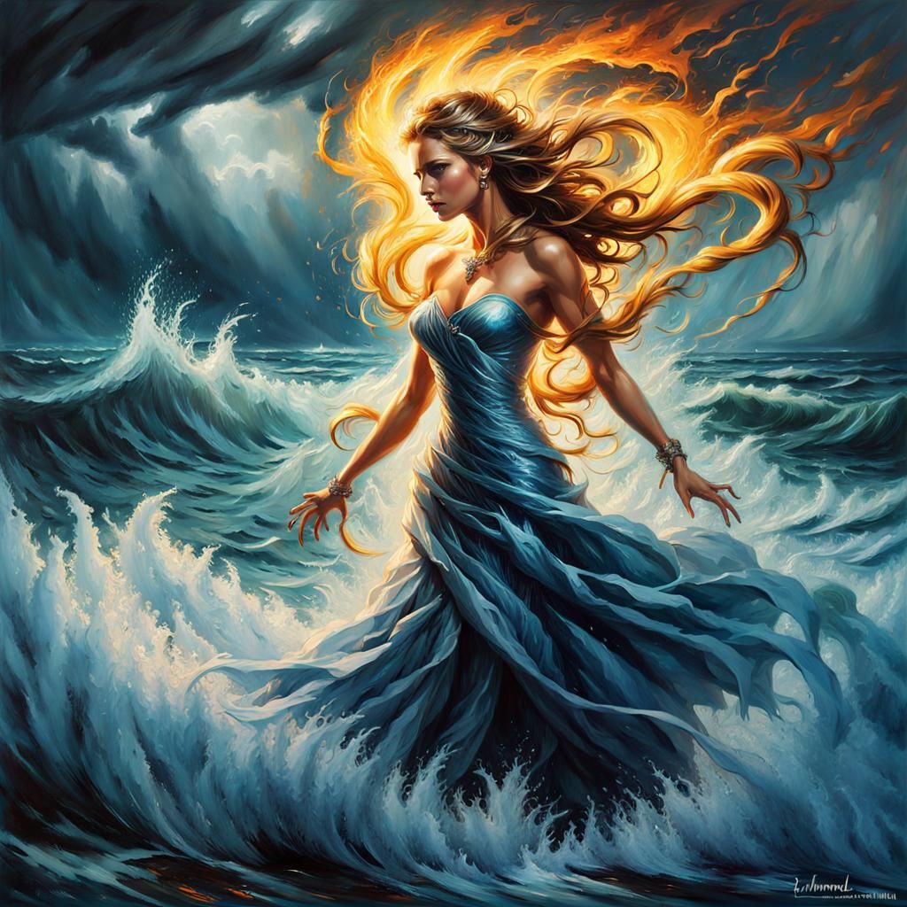 Epic Water Elemental on Stormy Shoreline