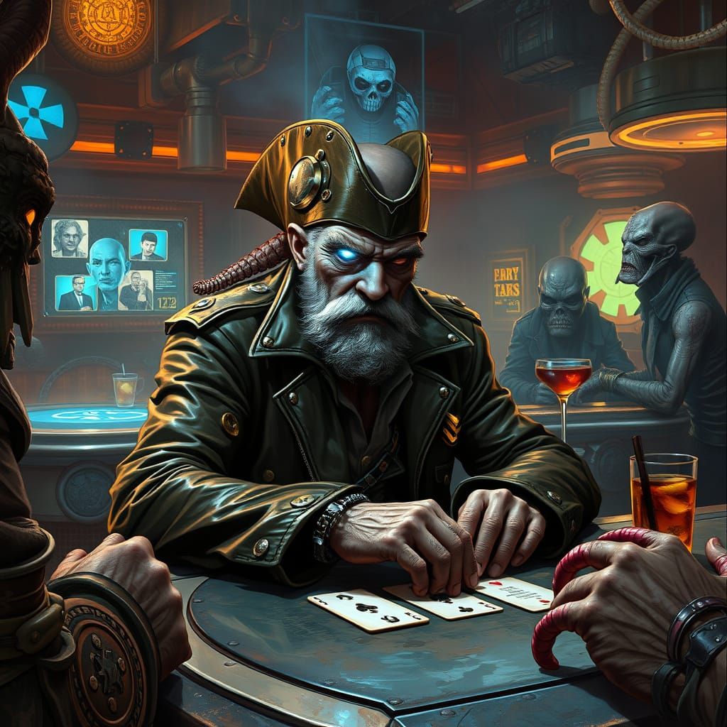 Cyberpunk Space Pirate Captain in Smoky Cantina