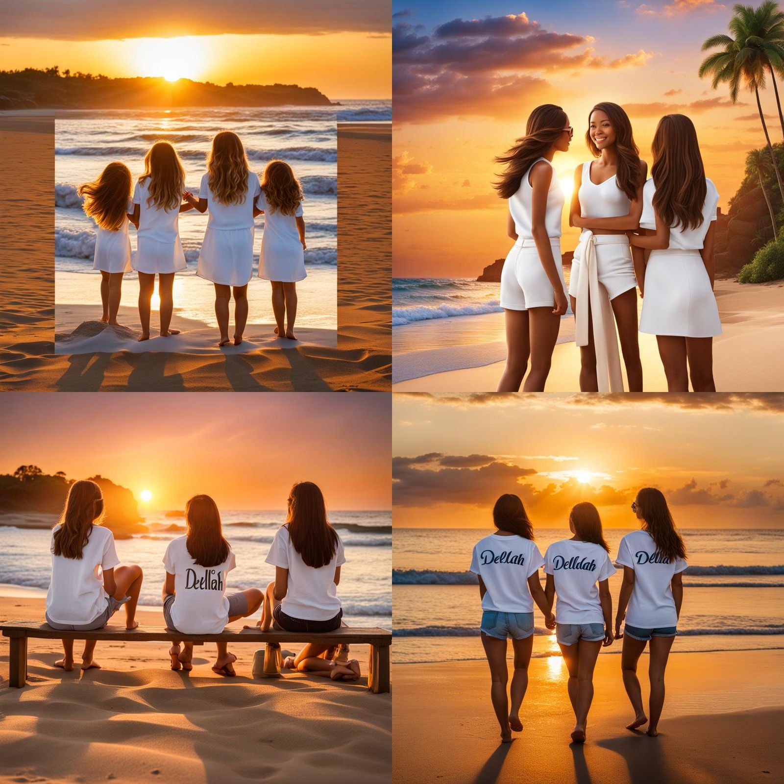 Three 3D Friends Enjoying Sunset on Beach