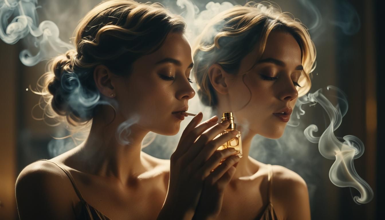 Cinematic Woman Smelling Perfume with Soft Lighting