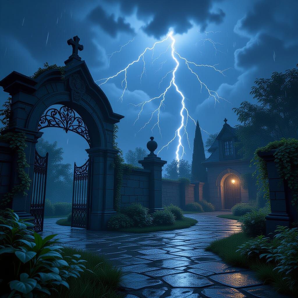 Stormy Night Garden in Unreal Engine Style
