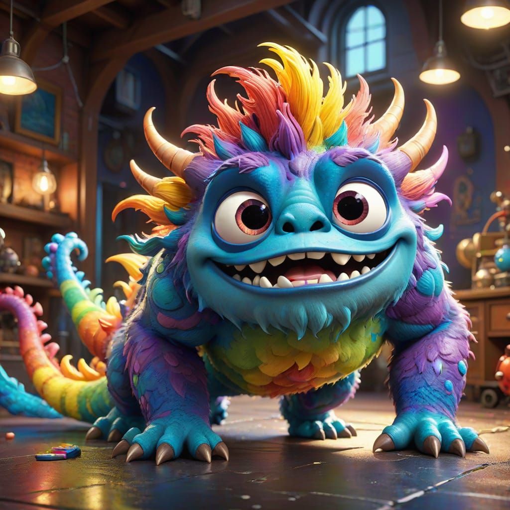 Vibrant Rainbow Monster in Radiant Background