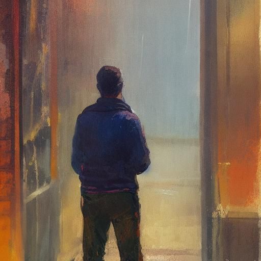 Solitary Figure Beside Spider: Impressionist Oil Painting