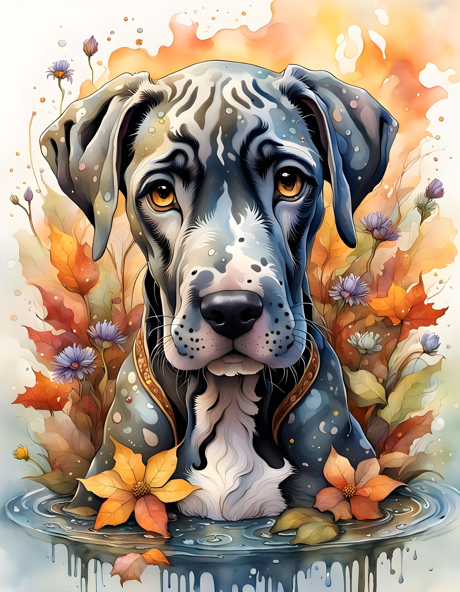 Mystical Chibi Great Dane Puppy Portrait