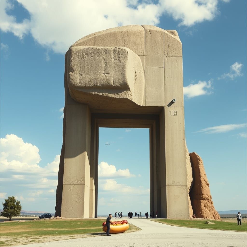 Surreal Brutalist Hotdog Monolith