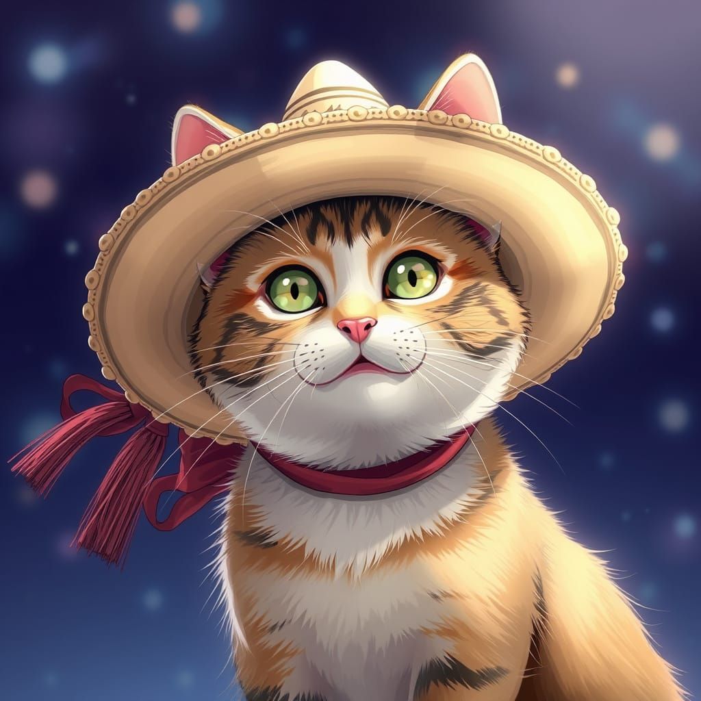 Hyper Realistic Sombrero Cat in Anime Style
