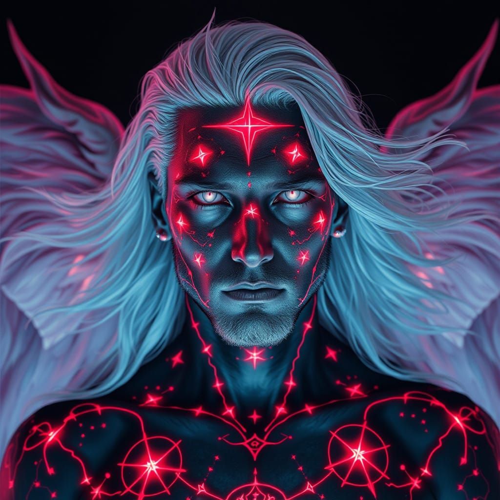 Ethereal Chaos Deity in Neon Red Celestial Constellation Lin...