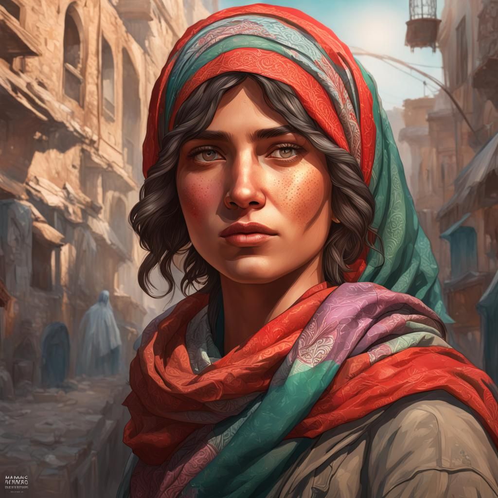 Detailed Portrait of Palestine in Art Nouveau Style