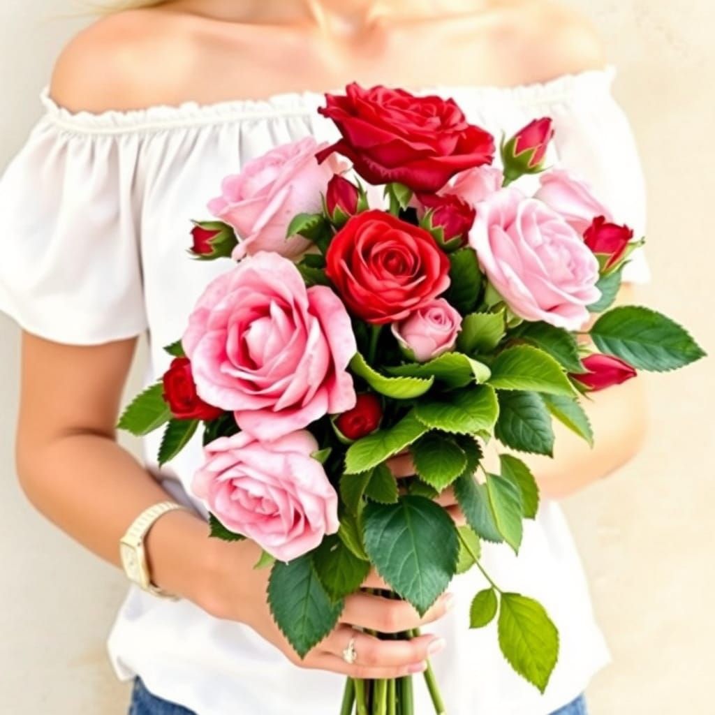 Woman with Roses: Art Nouveau Watercolor Painting