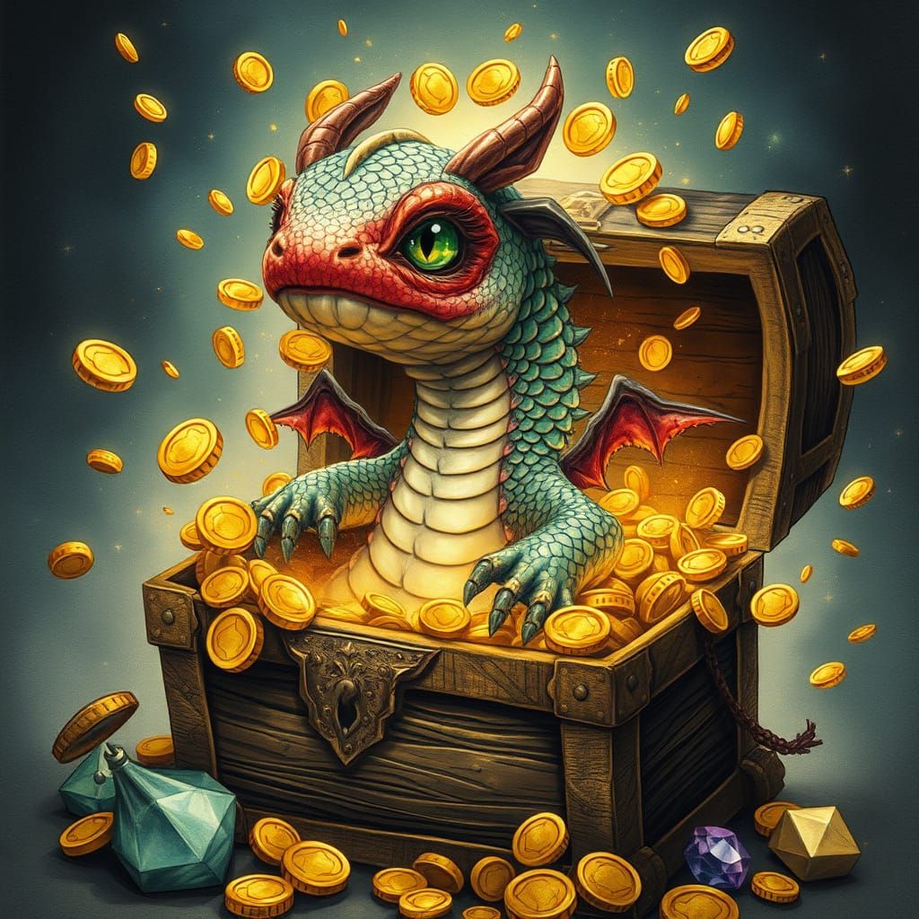 Mythical Treasure Guardian in Whimsical Fantasy Art