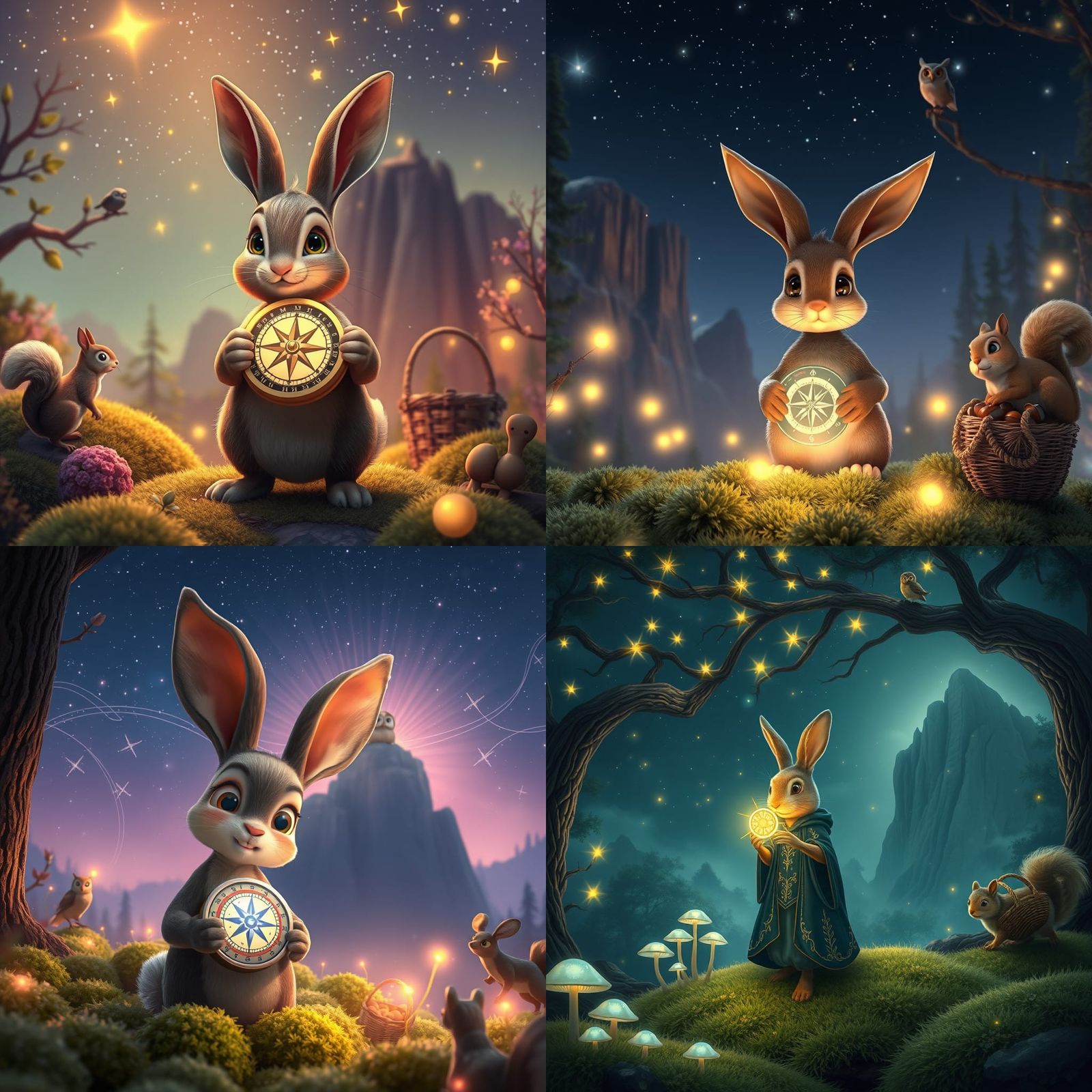 Dreamy Rabbit in Enchanted Forest Illustration