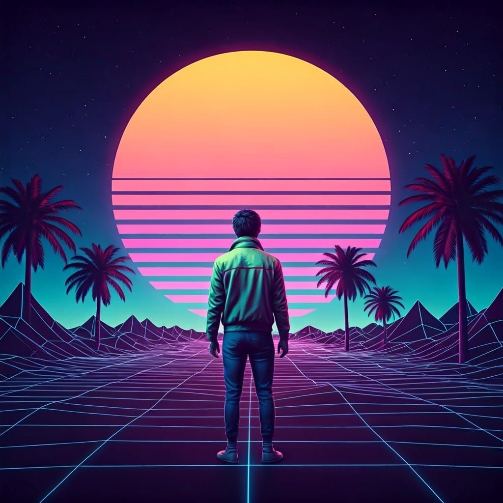 Neon Desert Odyssey in Retro-Futuristic Style