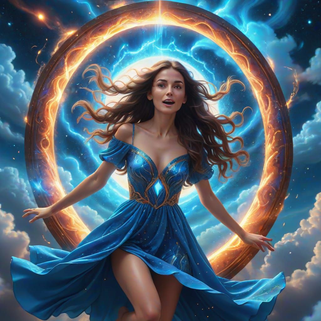 Woman Jumps Through Magic Portal, Digital Art