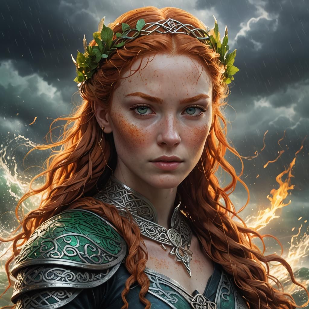 Young Celtic Princess in Dramatic Splash Art