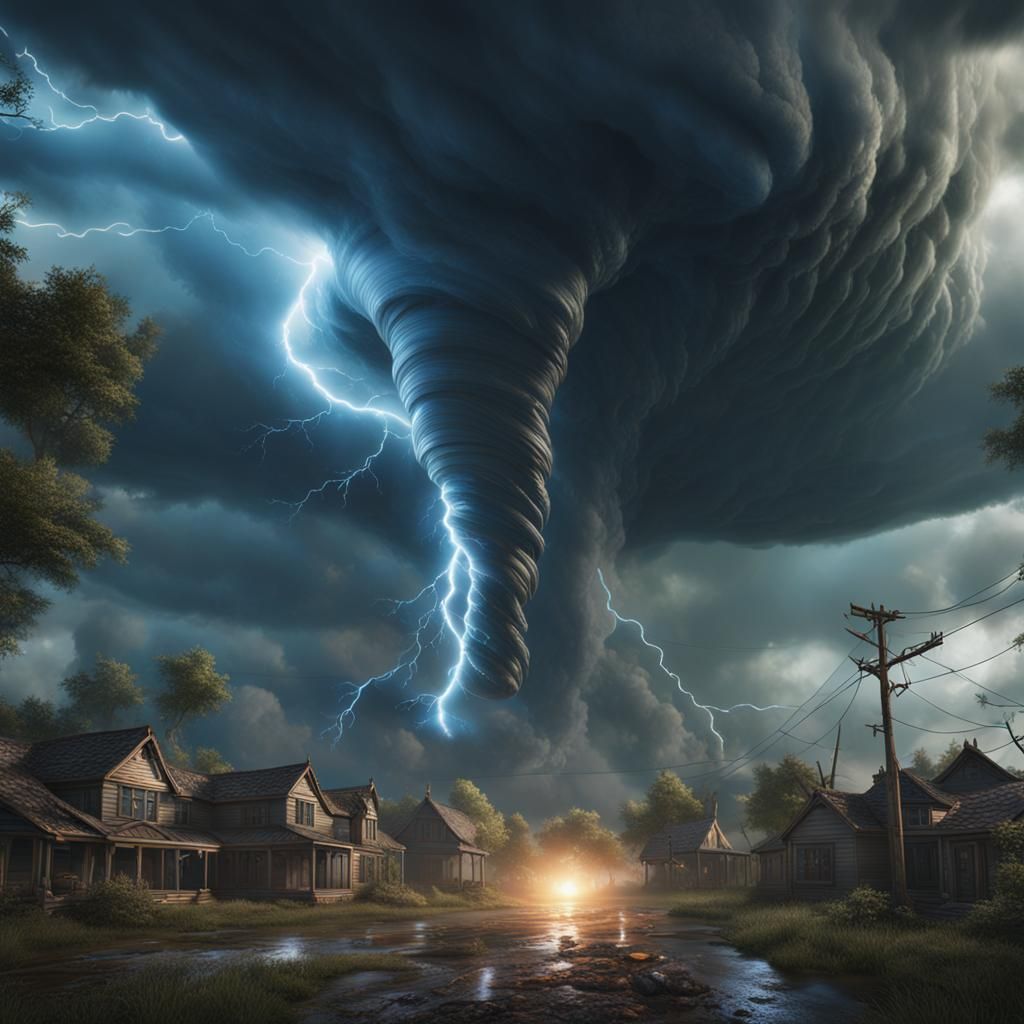 Dramatic Tornado with Lightning - Detailed Matte Painting