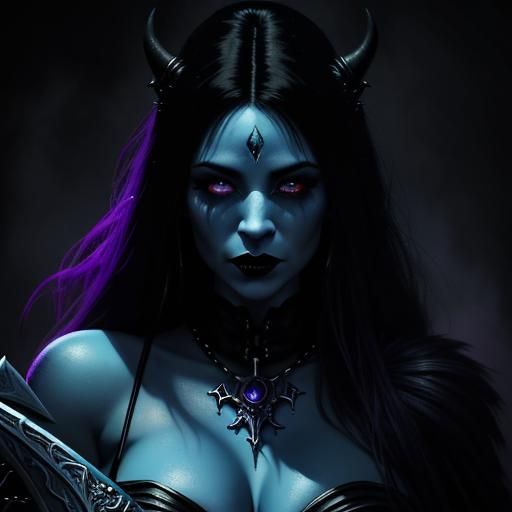 Dark Fantasy Goth Girl, Troll, and Ghost Dog