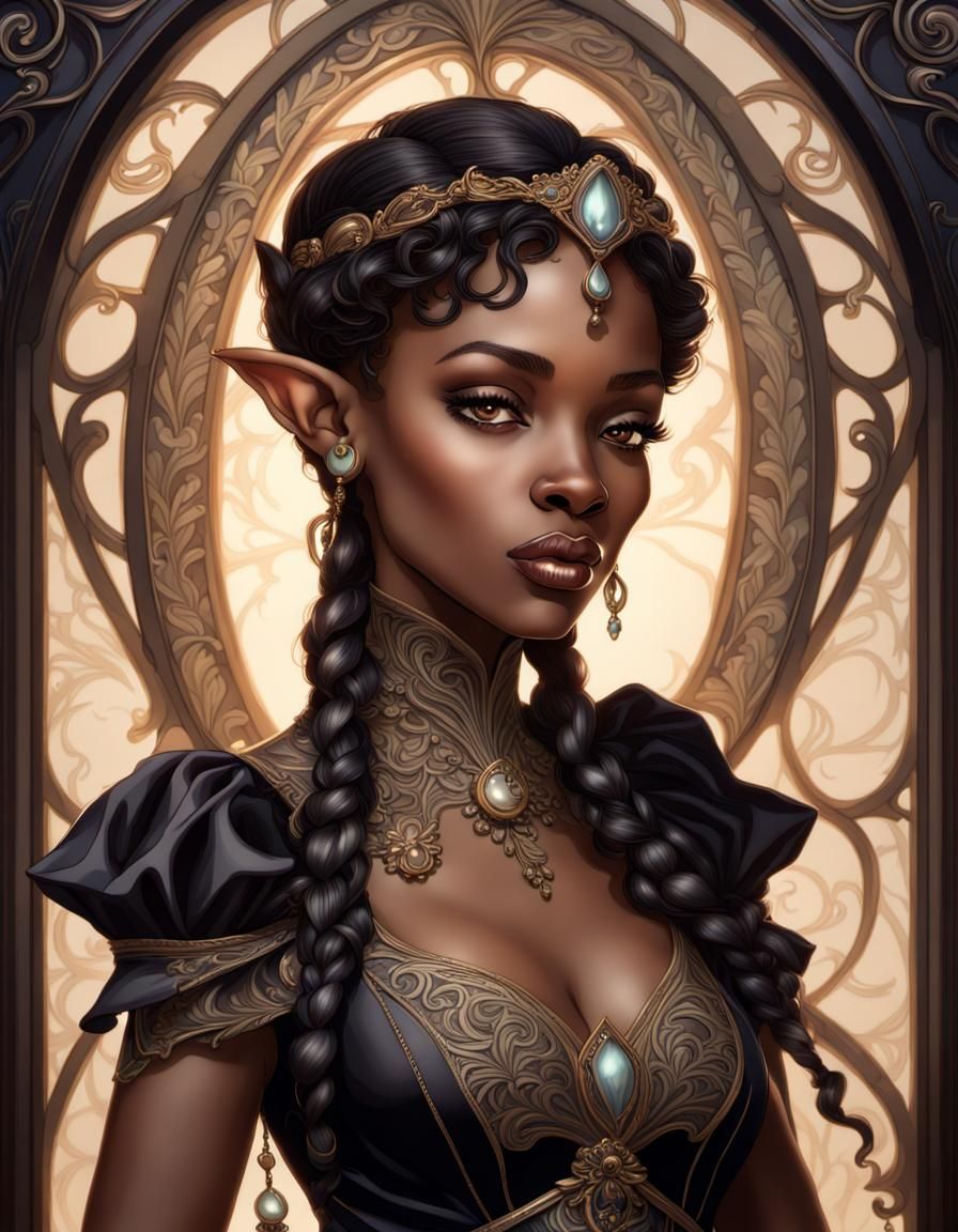 Elegant Victorian Elf Portrait in Art Nouveau Style