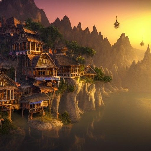 Mountain Village on Stilts: Detailed Matte Painting