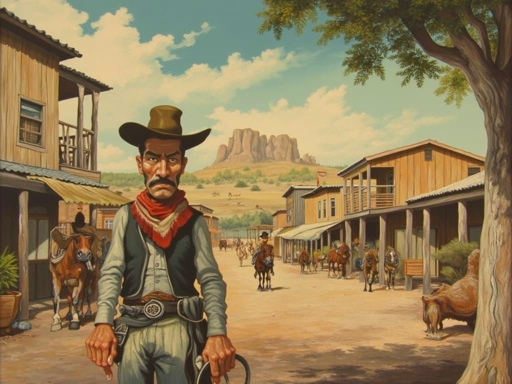 Wild West Village in Watercolor Comic Art