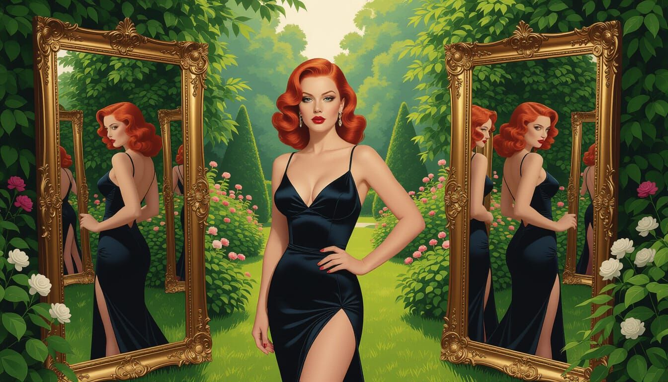 Red-Haired Woman in Recursive Mirrors, Tamara de Lempicka Ae...