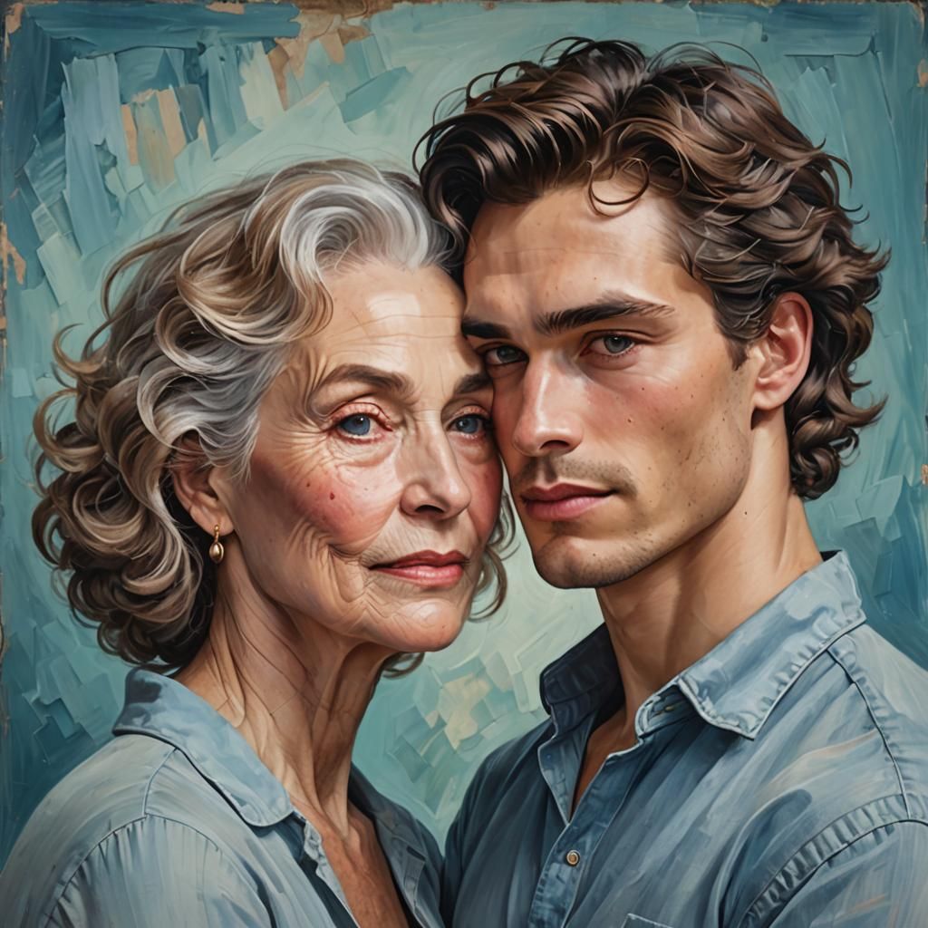 Affectionate Mother and Son in Art Nouveau Style