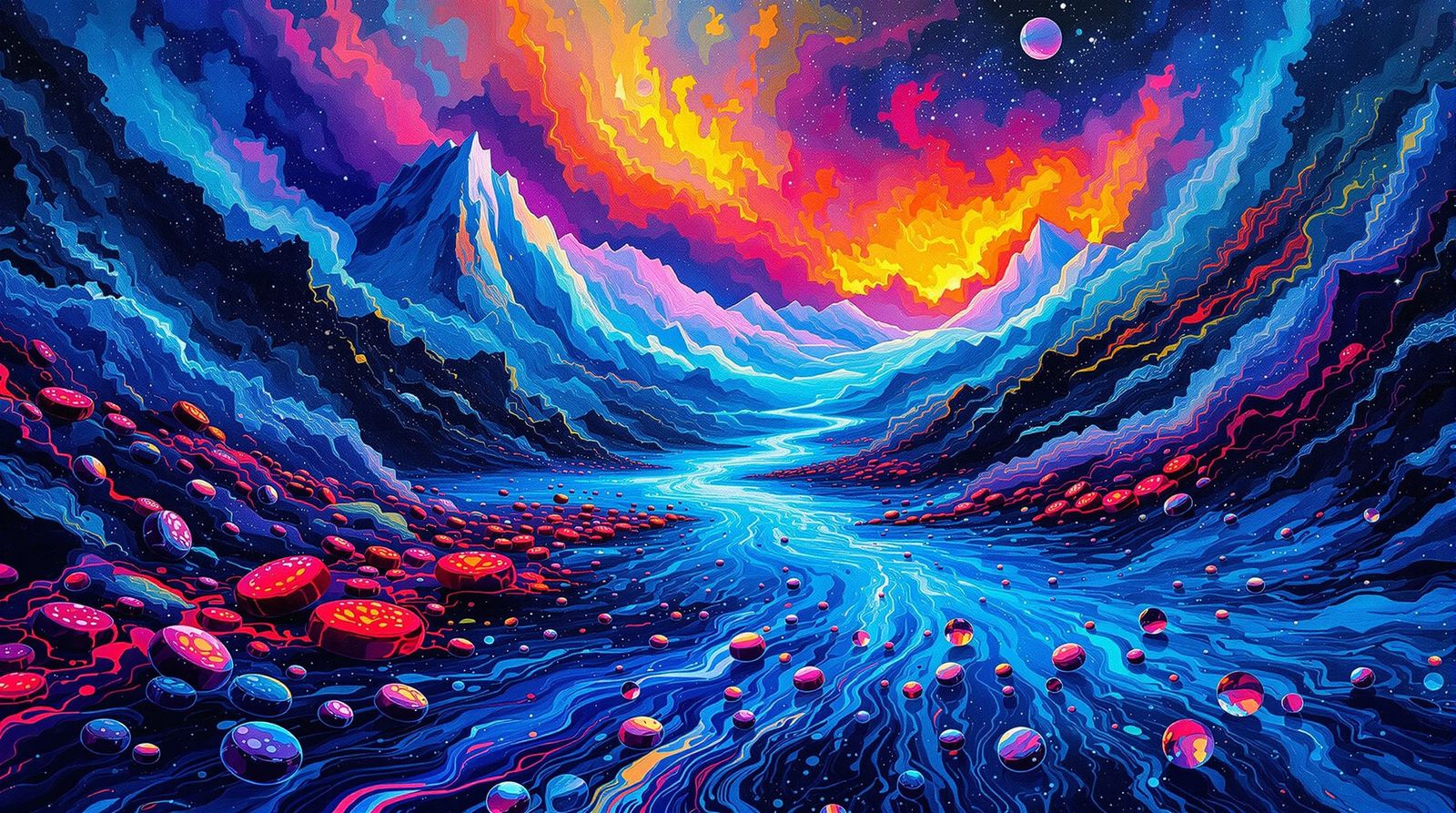 Abstract Surrealist Glacier River in Alcohol Ink Style