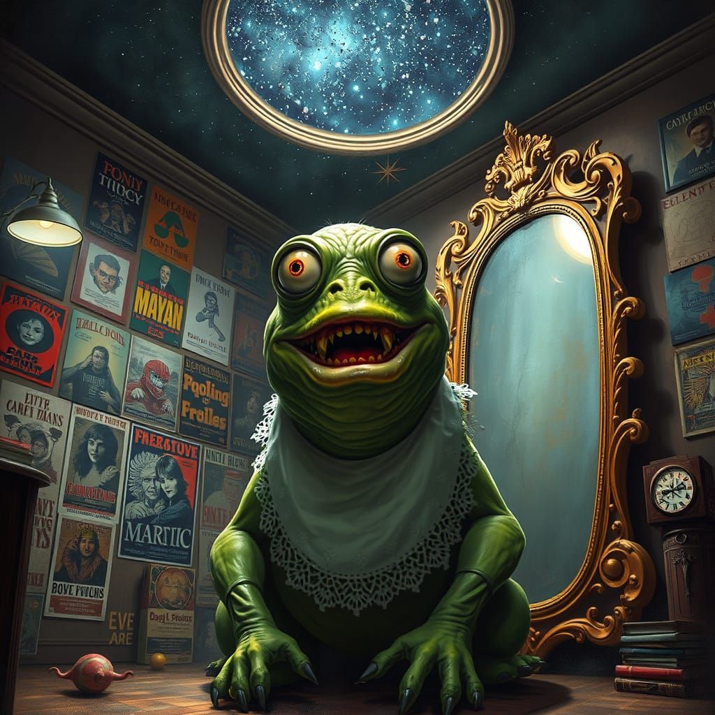 Green Monster in Eclectic Room, Digital Painting